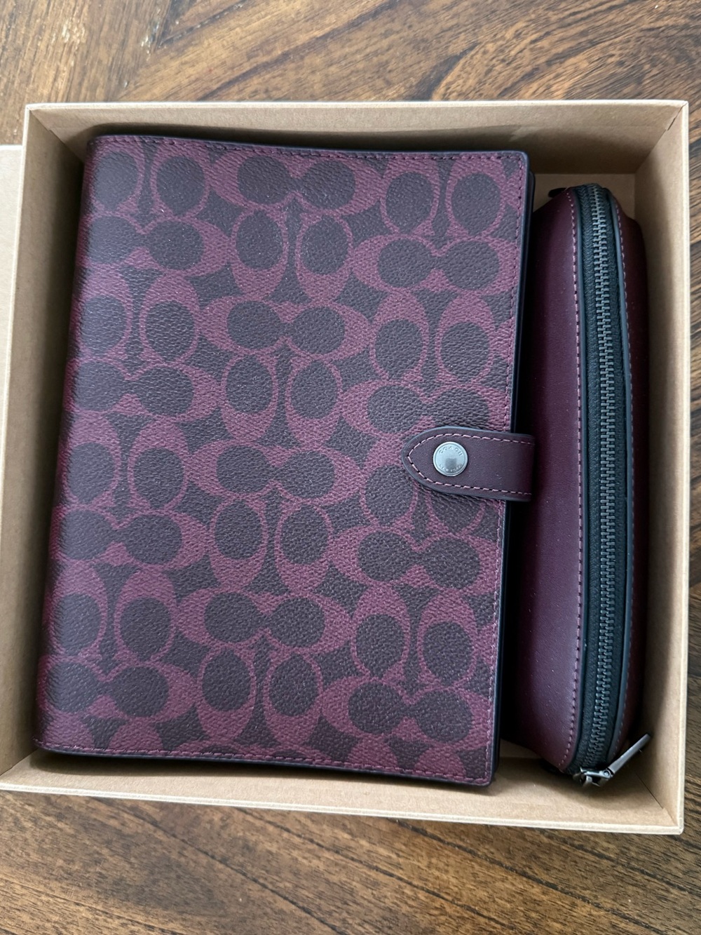 Coach Burgundy Signature Notebook with Pencil Case